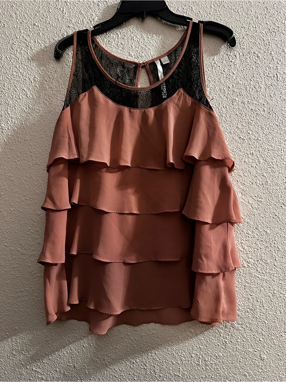 LC Lauren Conrad Rust colored Tiered Ruffle Camisole with Black Lace Yoke